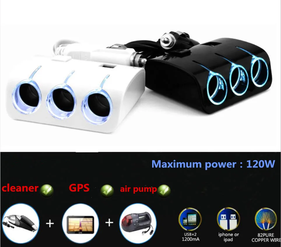 120W 3 Sockets Way Car Auto Cigarette Lighter Splitter Power Adapter Separate Switch 2 USB Car Charger for Phone Car DVR
120W 3 Sockets Way Car Auto Cigarette Lighter Splitter Power Adapter Separate Switch 2 USB Car Charger for Phone Car DVR