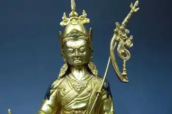 15"Tibet Buddhism Pure Bronze 24K Gold Gild Padma sambhava Buddha Statue