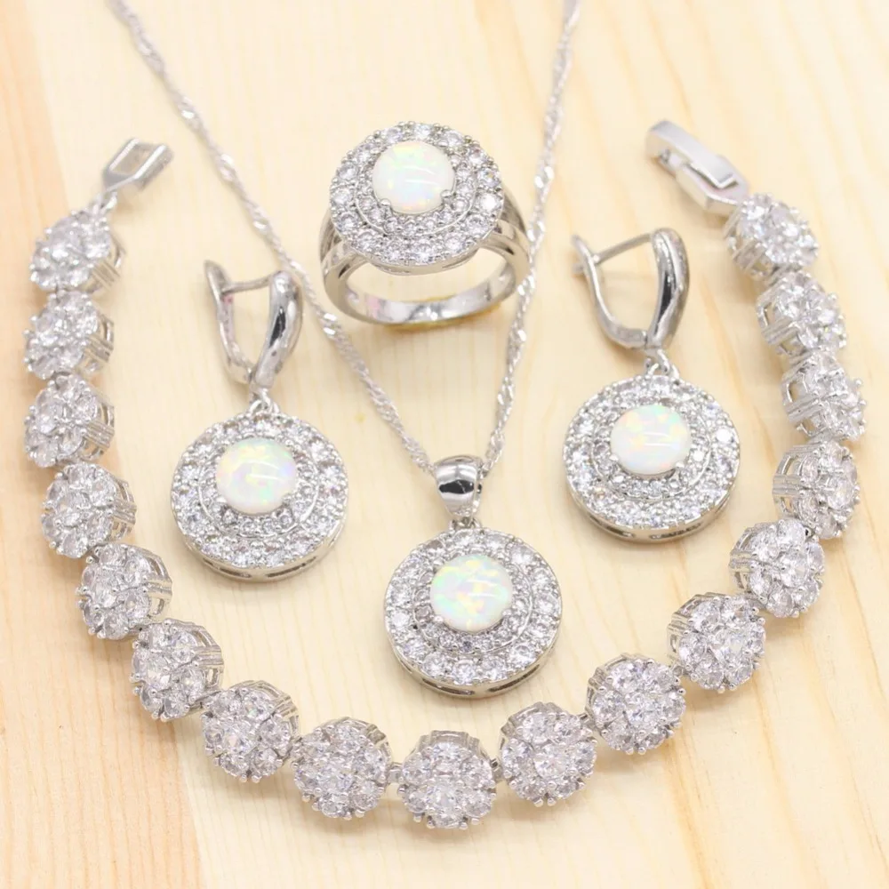 Round Women 925 Sliver Jewelry Sets White Opal Necklace Pendant Drop Earrings Rings Cubic Zirconia Bracelet Sets for Party Gift
Round Women 925 Sliver Jewelry Sets White Opal Necklace Pendant Drop Earrings Rings Cubic Zirconia Bracelet Sets for Party Gift