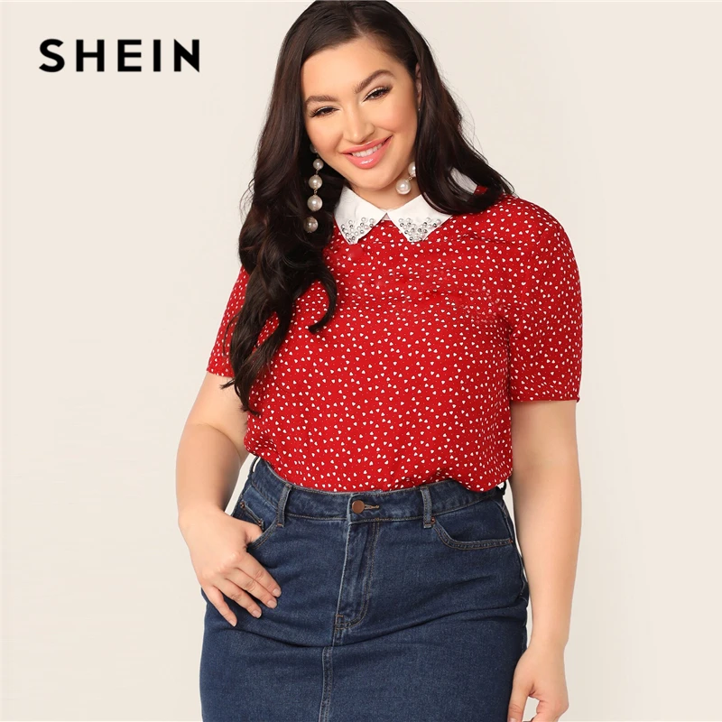 SHEIN Plus Size Red Contrast Pearls Collar Confetti Heart Print Top Blouse 2019 Women Summer Elegant Polka Dot Plus Blouses
SHEIN Plus Size Red Contrast Pearls Collar Confetti Heart Print Top Blouse 2019 Women Summer Elegant Polka Dot Plus Blouses