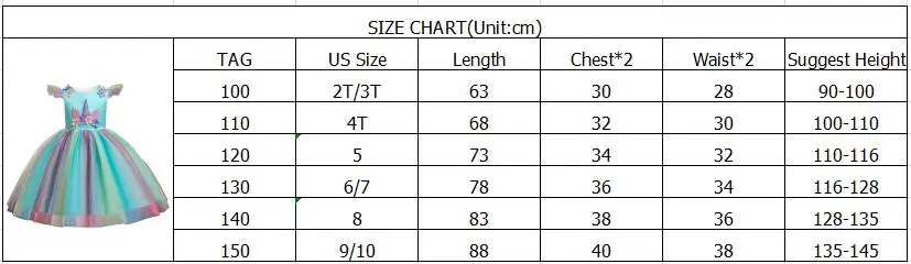 Girls Kids Clothing Size Chart