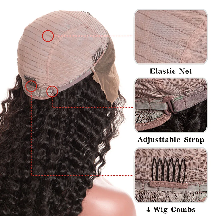 altMslynn Pre Plucked Lace Front Human Hair Wigs For Black Women Deep Wave Brazilian Wig With Baby Hair Non Remy Hair Natural Black