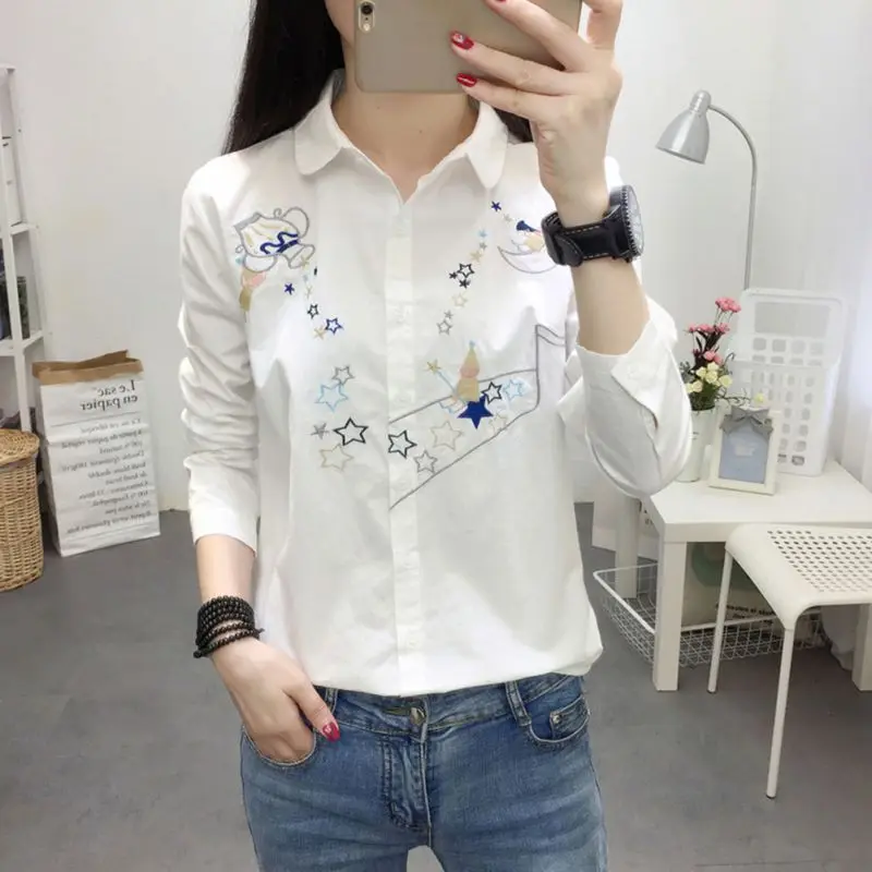 2018 Casual Women Embroidery Blouse Long Sleeved White Shirt Office Ladies Shirts Blusas
2018 Casual Women Embroidery Blouse Long Sleeved White Shirt Office Ladies Shirts Blusas
