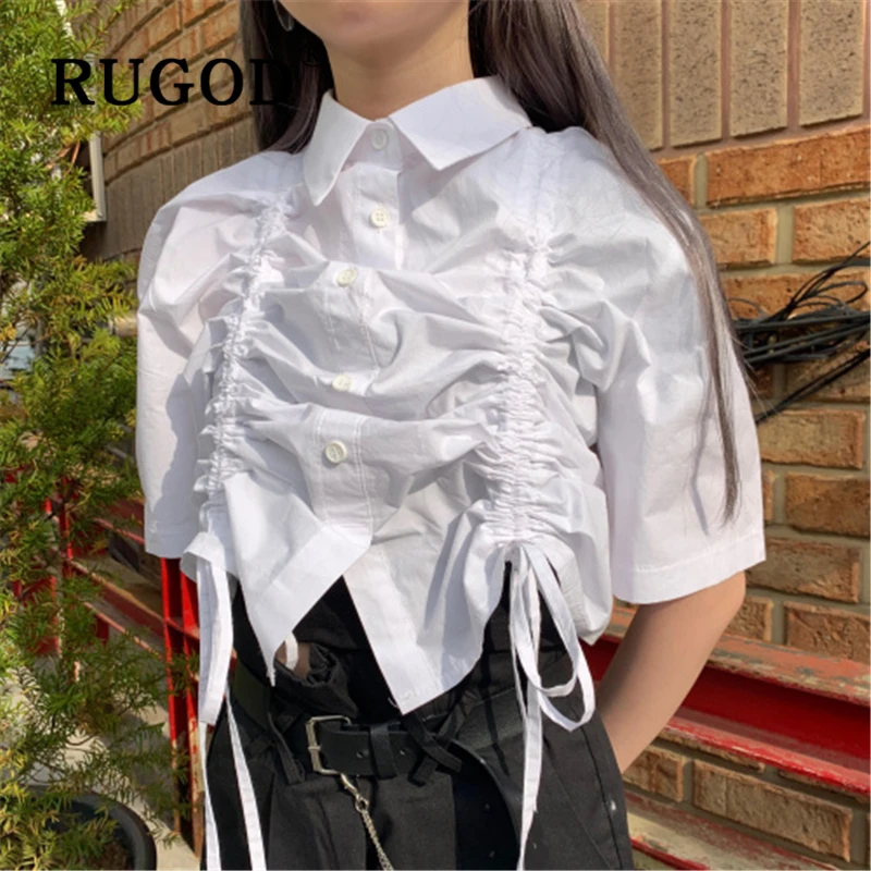 RUGOD Korean chic Drawstring women shirts Harajuku fashion turn-down collar short blouse female summer clothing irregular tops
RUGOD Korean chic Drawstring women shirts Harajuku fashion turn-down collar short blouse female summer clothing irregular tops