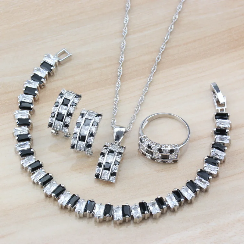 Elegant Women Costume 925 Silver 4PCS Jewelry Sets With Natural Stone CZ Black White Dangle Clip Earrings Bracelet And Ring Set
Elegant Women Costume 925 Silver 4PCS Jewelry Sets With Natural Stone CZ Black White Dangle Clip Earrings Bracelet And Ring Set