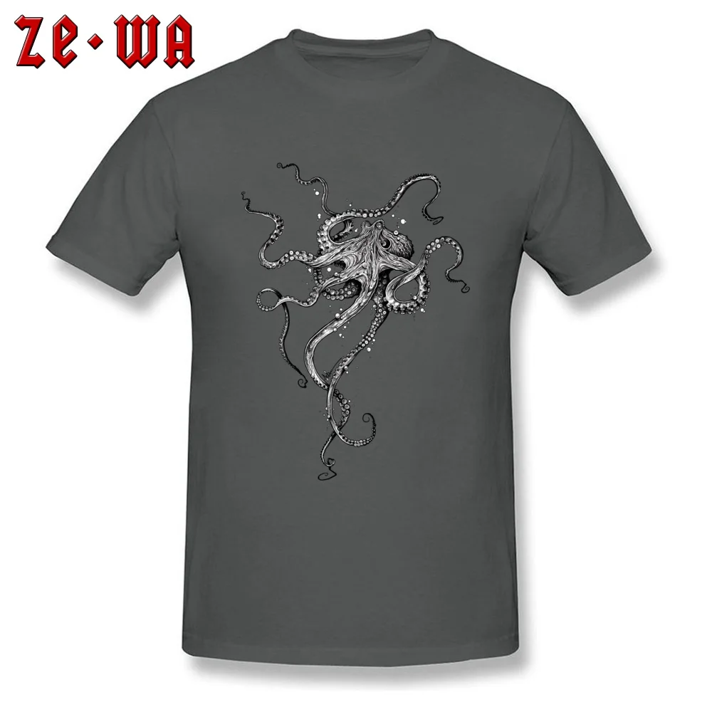 Round Collar Octopus 100% Cotton Male Top T-shirts Normal Short Sleeve Tops T Shirt Rife Printed T-shirts Top Quality Octopus carbon