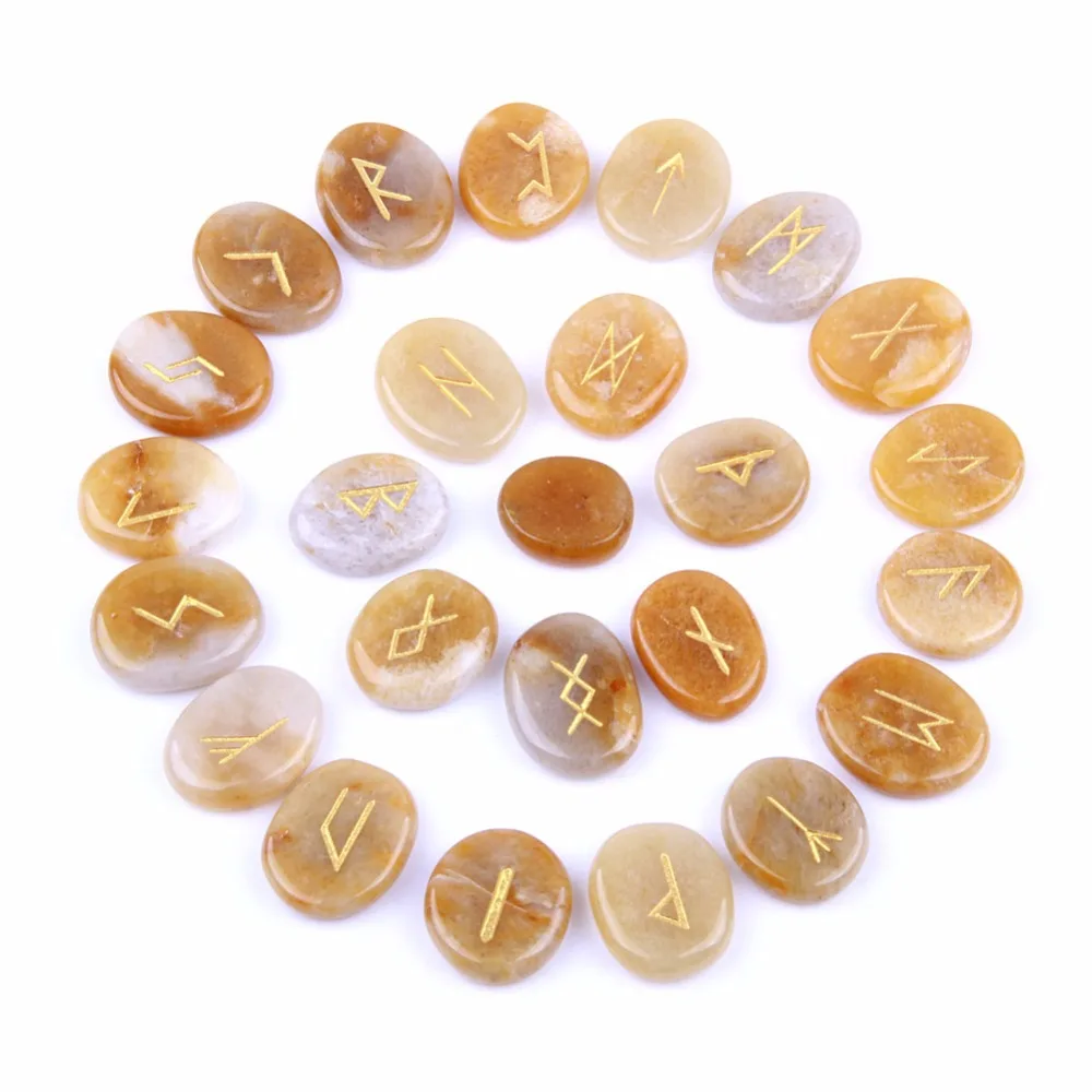Natural Engraved Yellow Jade Stone Runes Set Nordic Viking Amulet Crystal Craft Feng Shui Decoration 25pcs Set Velvet Bag
Natural Engraved Yellow Jade Stone Runes Set Nordic Viking Amulet Crystal Craft Feng Shui Decoration 25pcs Set Velvet Bag
