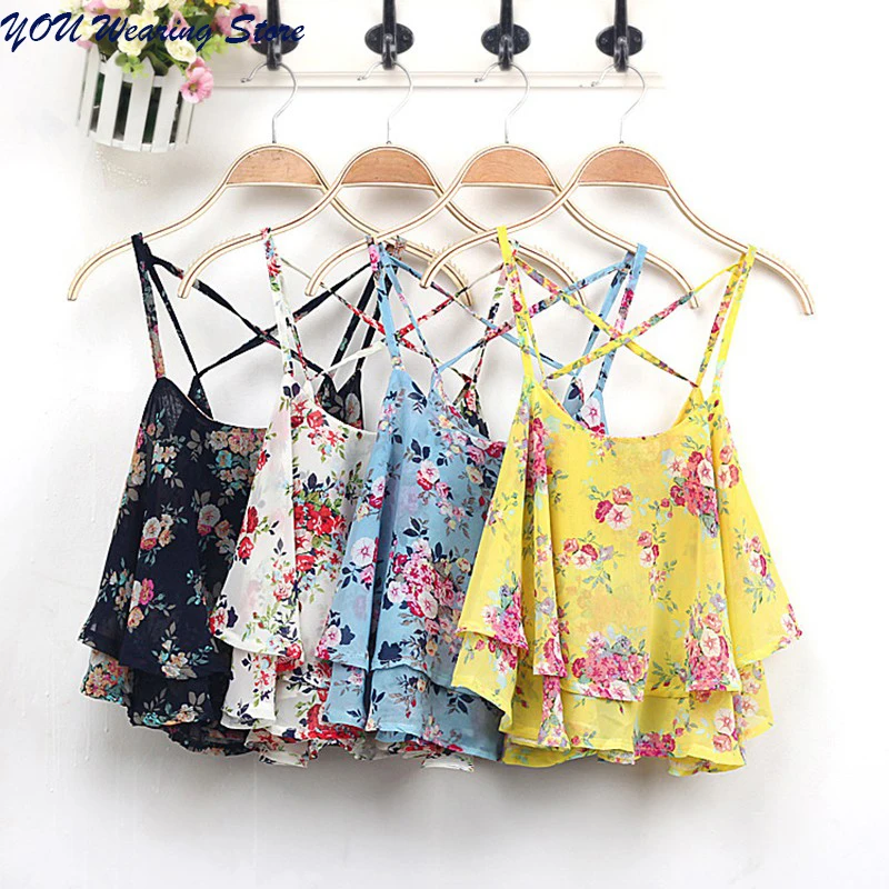 Women Spaghetti Strap Floral Print Chiffon Shirt Shirts Tanks Top Summer Clothing Vest Blouses Crop Top Tanks Tops Female
Women Spaghetti Strap Floral Print Chiffon Shirt Shirts Tanks Top Summer Clothing Vest Blouses Crop Top Tanks Tops Female