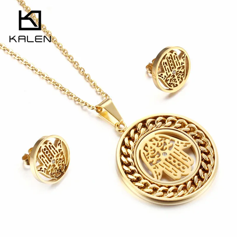 Kalen Women Lucky Palm Jewelry Set Stainless Steel Egypt Gold Color Fatima Hand Hamsa Hand Pendant Necklace & Earrings Set Gift
Kalen Women Lucky Palm Jewelry Set Stainless Steel Egypt Gold Color Fatima Hand Hamsa Hand Pendant Necklace & Earrings Set Gift