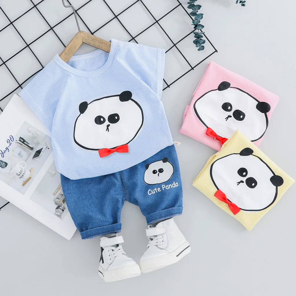 CHAMSGEND 2Pcs Infant Baby Boys Girls Bear Print Kids Tops+Pants Outfits Clothes Set Summer Toddler Kid Boy | Детская одежда и