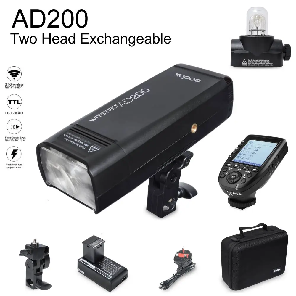 Godox AD200 2.4G TTL 1/8000s HSS 2900mAh Double Head Pocket Flash Speedlite with Xpro-C Flash Trigger Transmitter for Canon
Godox AD200 2.4G TTL 1/8000s HSS 2900mAh Double Head Pocket Flash Speedlite with Xpro-C Flash Trigger Transmitter for Canon