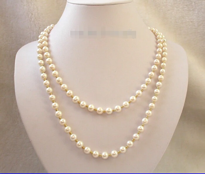 shippingclassic long 50" 8mm round white freshwater pearls necklace 9K j17
shippingclassic long 50" 8mm round white freshwater pearls necklace 9K j17