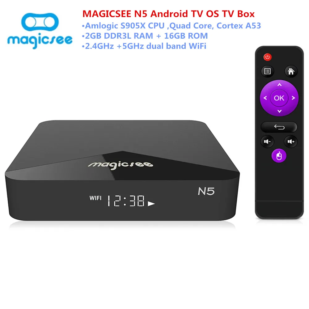 MAGICSEE N5 Android 7.1 Smart TV Box Amlogic S905X 2GB RAM 16GB ROM Set-Top Box Dual WiFi 100Mbps Support 4K H.265 Media Player
MAGICSEE N5 Android 7.1 Smart TV Box Amlogic S905X 2GB RAM 16GB ROM Set-Top Box Dual WiFi 100Mbps Support 4K H.265 Media Player