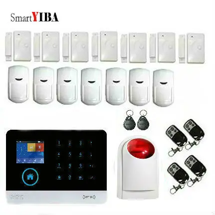 

SmartYIBA WIFI Home Burglar Security Alarm System Wireless GSM SMS Alarm With RFID Keyfobs Strobe Siren Alarm Motion Detection