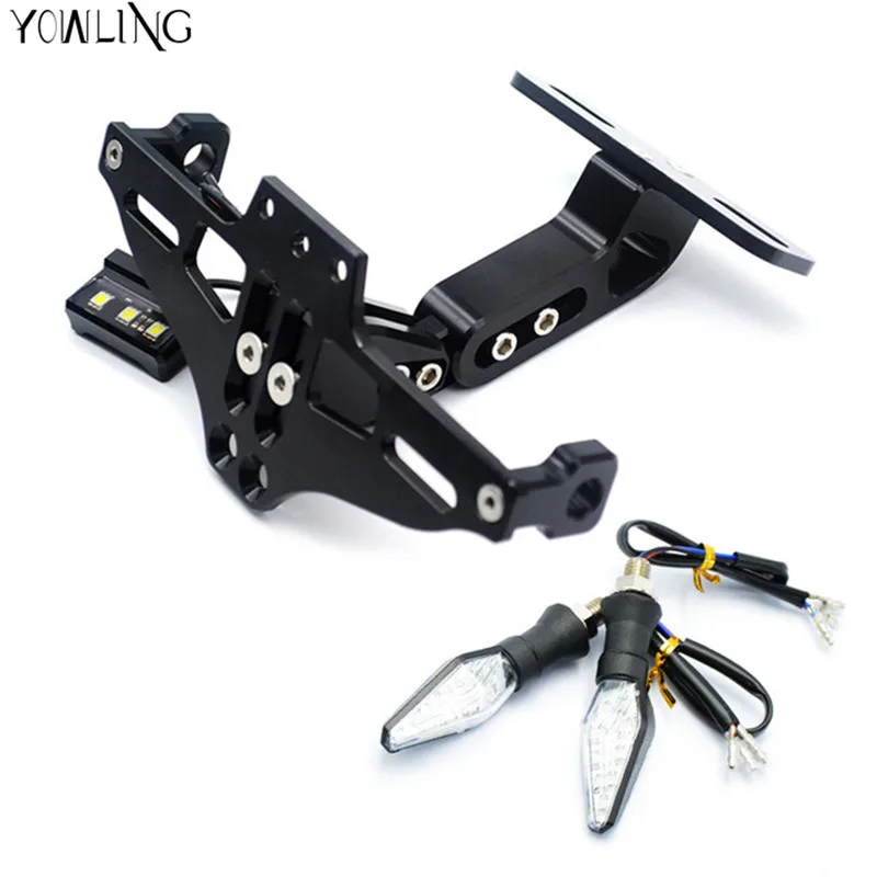 Motorcycle Adjustable Angle Aluminum License Number Plate Frame Holder Bracket Universal with steering lamp license plate