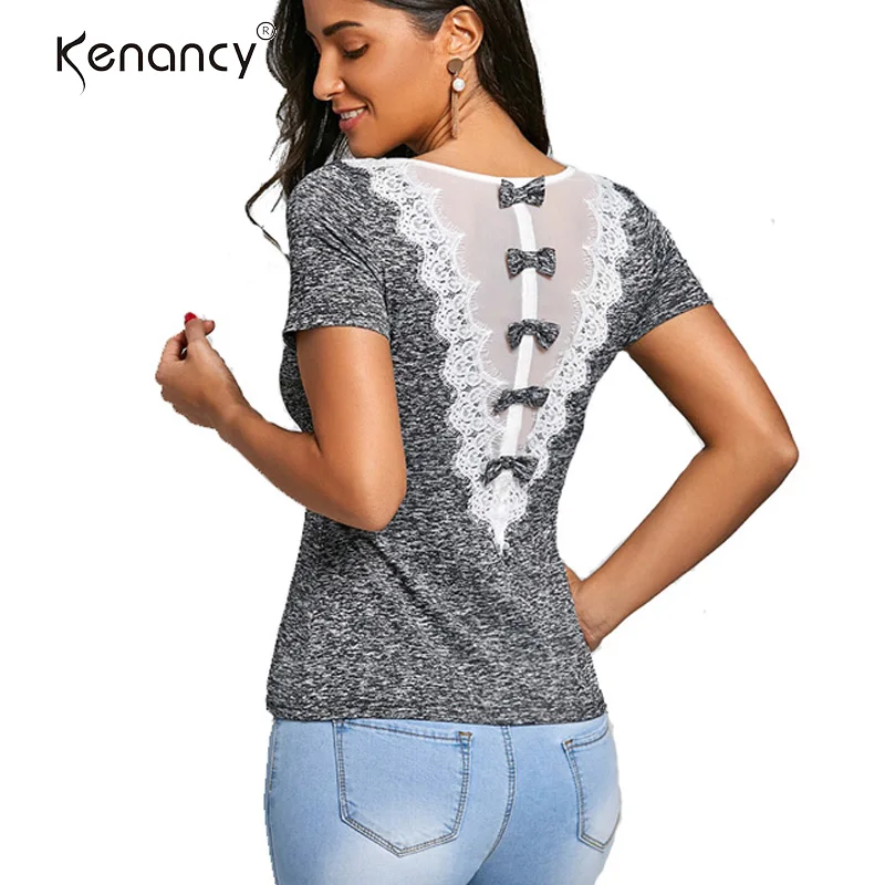Kenancy Bowknot Embellished T-shirt Women's Short Sleeve O Neck Summer Lace T-shirt Tee Marled Heathered Lace Trim Sheer Top
Kenancy Bowknot Embellished T-shirt Women's Short Sleeve O Neck Summer Lace T-shirt Tee Marled Heathered Lace Trim Sheer Top