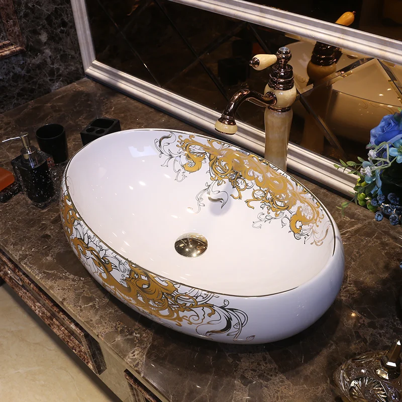Oval shape China Artistic Handmade Ceramic Bathroom Sinks Lavobo Round Counter top table top basin bathroom sink(3)