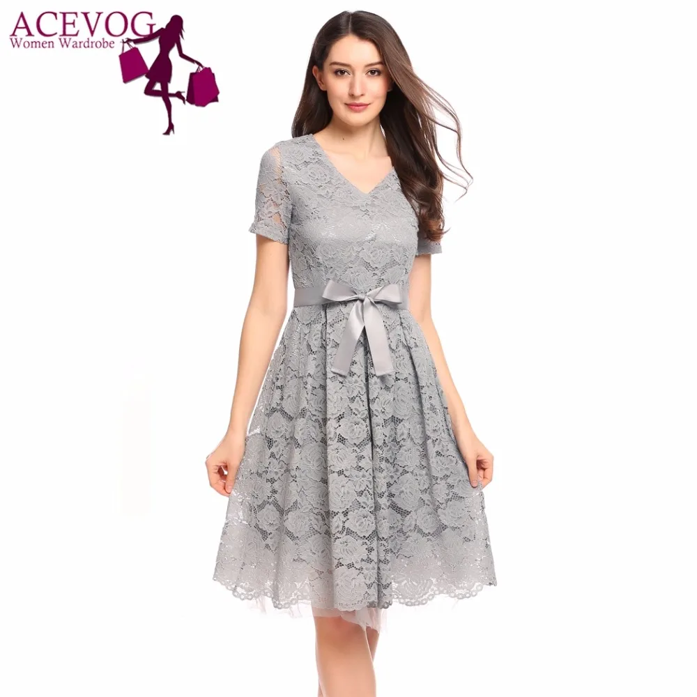 ACEVOG Women Lace Dress Summer Vintage Women V-Neck Short Sleeve Bow Belted Fit and Flare Floral Lace Feminino Dresses Vestidos
ACEVOG Women Lace Dress Summer Vintage Women V-Neck Short Sleeve Bow Belted Fit and Flare Floral Lace Feminino Dresses Vestidos