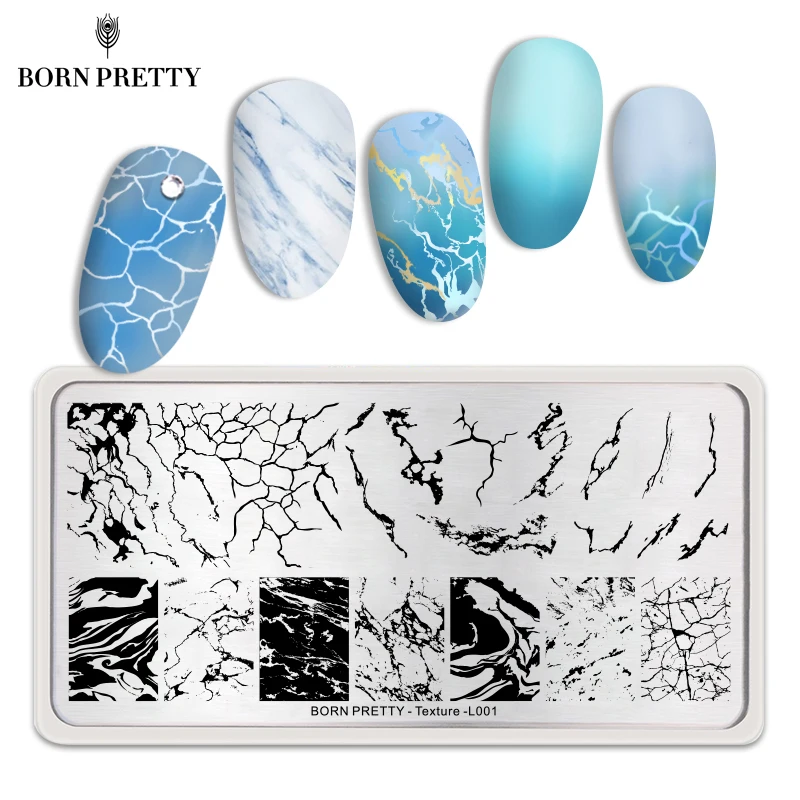 Прямоугольные пластины для штамповки ногтей BORN PRETTY Мраморная текстура чернила