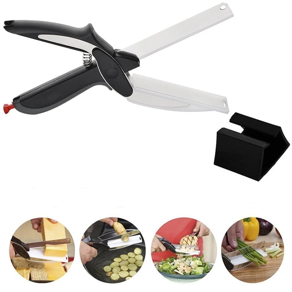 Clever Smart Cutter 2 in 1 Food Chopper Scissors Stainless Steel Kitchen Knife Shears Vegetable Slicer Dicer with Cutting Board
Clever Smart Cutter 2 in 1 Food Chopper Scissors Stainless Steel Kitchen Knife Shears Vegetable Slicer Dicer with Cutting Board