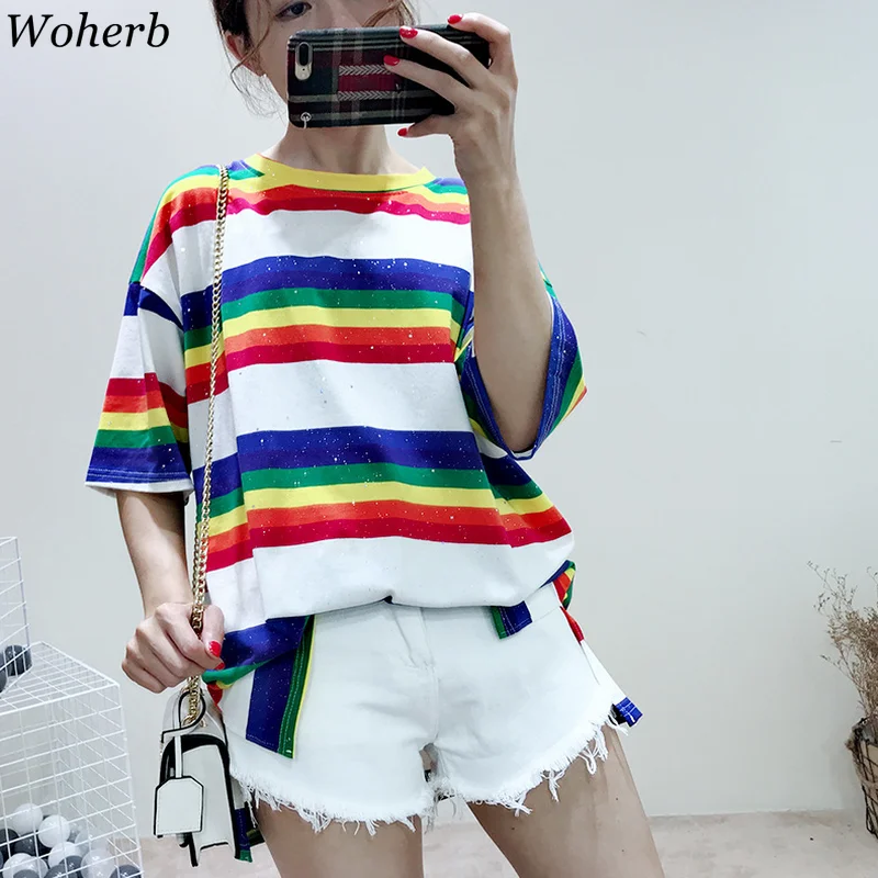 Woherb Summer Harajuku Rainbow T Shirt Women Striped Dot Print Vintage Oversized Tops Tees 2019 Loose Split Shirts 21719
Woherb Summer Harajuku Rainbow T Shirt Women Striped Dot Print Vintage Oversized Tops Tees 2019 Loose Split Shirts 21719
