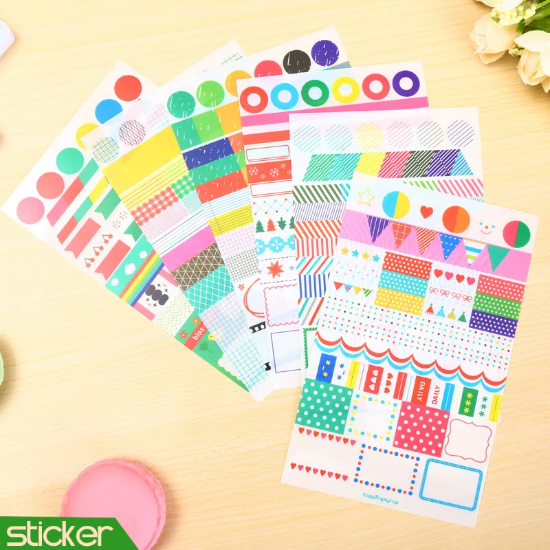 6 pcs/lot rainbow colored paper sticker diy planne...