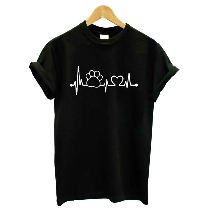 

T shirt foot Paw Heartbeat Lifeline dog cat Women shirt Halajuku Casual Funny shirt For Unisex Lady Girl Hipster