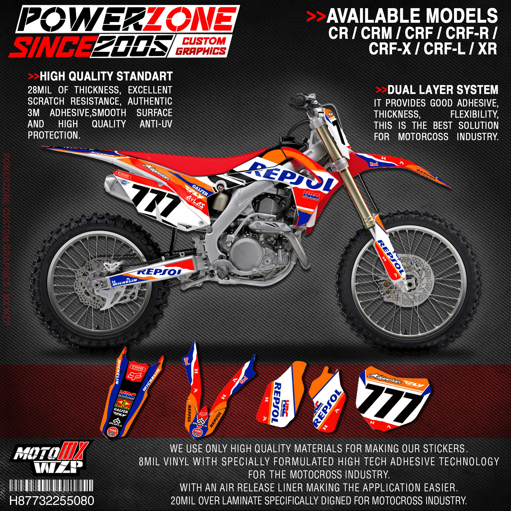PowerZone Custom Team Graphics Backgrounds Decals 3M Stickers Kit For HONDA CRF250R 2014-2017 CRF450R 2013-2016 080
PowerZone Custom Team Graphics Backgrounds Decals 3M Stickers Kit For HONDA CRF250R 2014-2017 CRF450R 2013-2016 080