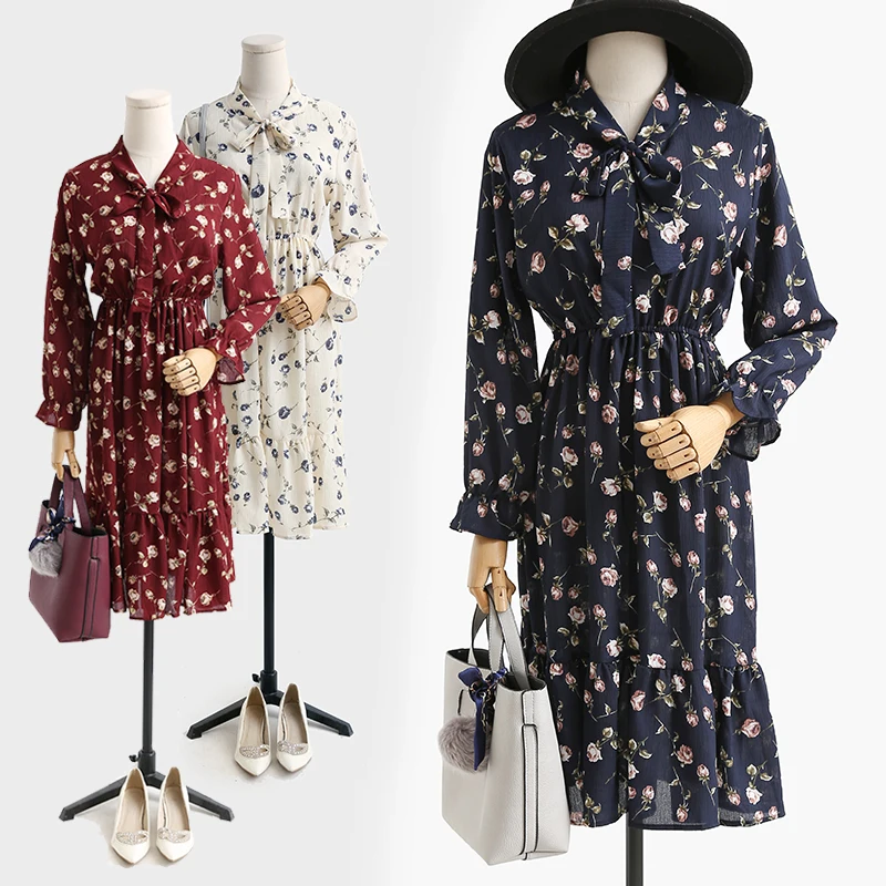 Fashion 2019 Free Shipping New Spring Autumn Retro Long Sleeved Floral Chiffon Dress Flounced Casual Slim Dresses Blue Red
Fashion 2019 Free Shipping New Spring Autumn Retro Long Sleeved Floral Chiffon Dress Flounced Casual Slim Dresses Blue Red