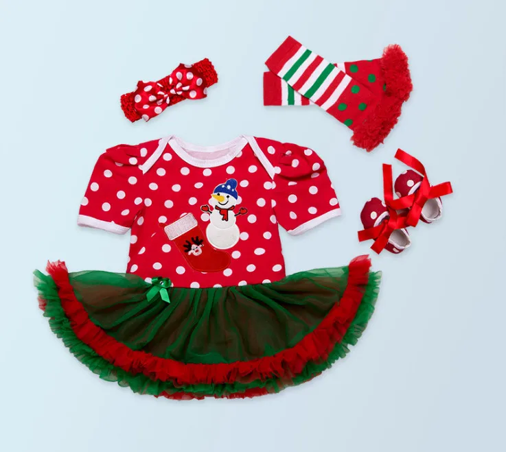 

New baby girls Christmas clothing sets Infant rompers coveralls tutu dress toddler shoes bows headband leg warmers kids outfits