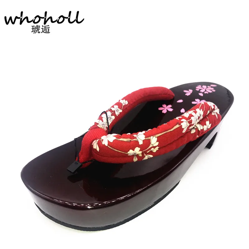 

WHOHOLL Women sandals flip-flops 2018 summer wedge sandals Cosplay kimono shoes Japanese clogs wooden Geta red slippers WMGT-578