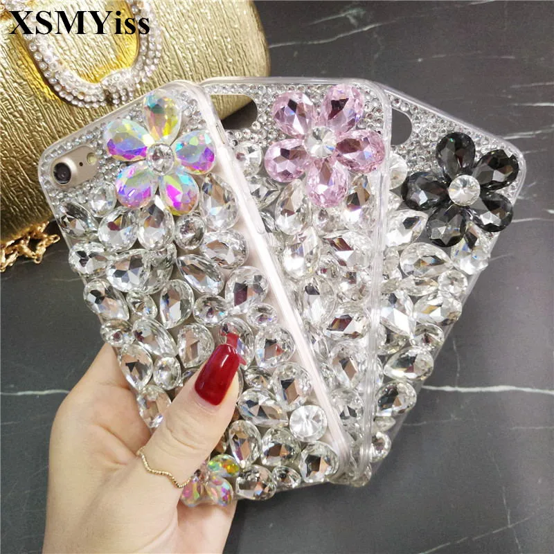 

XSMYiss Luxury 3D Bling Color Crystal Diamond Flower For iPhone X XS MAX XR Coque Rhinestone Phone Case For iPhone 8 7 6 6S Plus