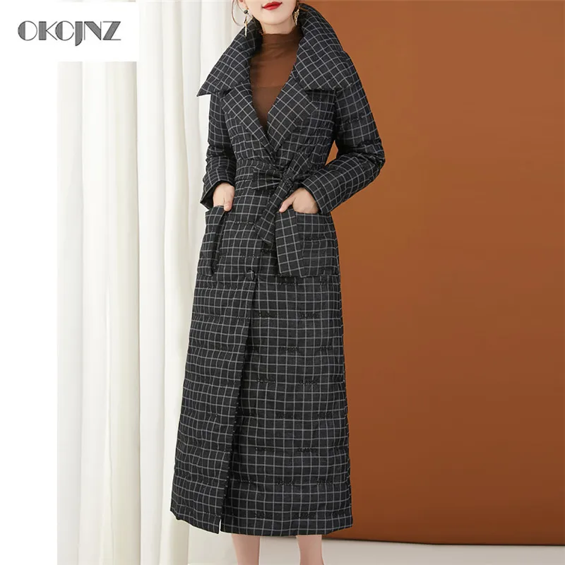 Long Down Jacket Female 2019 New plaid long knee white duck down Thick Slim slimming long Fashion Winter Women Down Coat YY091
Long Down Jacket Female 2019 New plaid long knee white duck down Thick Slim slimming long Fashion Winter Women Down Coat YY091