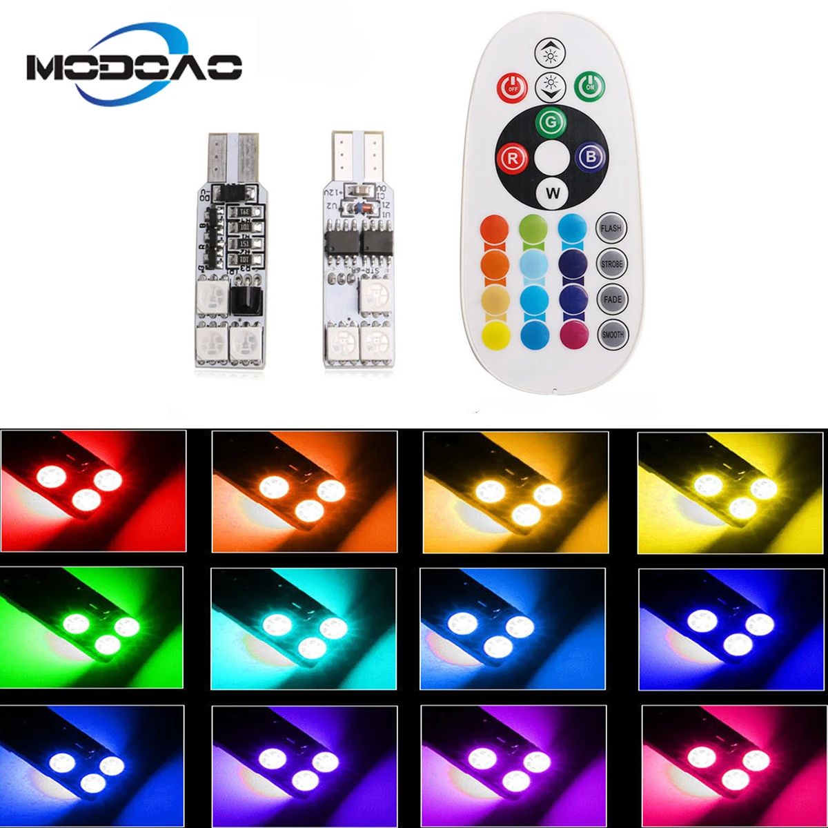 Auto Accessories T10 W5W 12V RGB LED Headlight Wedge Decoration Light Remote Controller Interior Light Bulb Atmosphere Lamp
Auto Accessories T10 W5W 12V RGB LED Headlight Wedge Decoration Light Remote Controller Interior Light Bulb Atmosphere Lamp