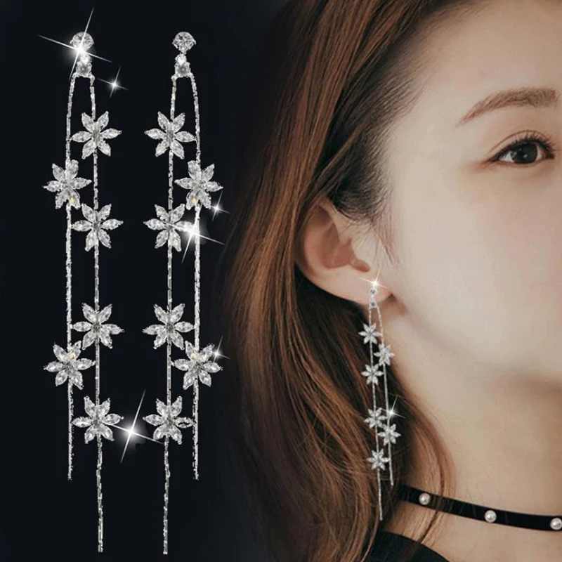Hot Sale Long Tassel CZ Flower Drop Earrings Wome Luxury Cubic Zircon Wedding Dangle Earrings Fashion Valentine's Day Gifts
Hot Sale Long Tassel CZ Flower Drop Earrings Wome Luxury Cubic Zircon Wedding Dangle Earrings Fashion Valentine's Day Gifts