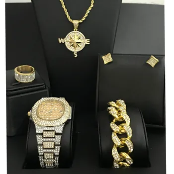 Luxury Watch For Men Ice Out Cuban Hip Hop Watch & Necklace & Bracelet & Earrings & Ring Set Top Brand Luxury Compass Stainless
Luxury Watch For Men Ice Out Cuban Hip Hop Watch & Necklace & Bracelet & Earrings & Ring Set Top Brand Luxury Compass Stainless