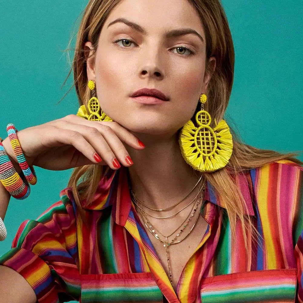 JUST FEEL Raffia Tassel Drop Earrings For Women Boho Fashion Crystal Dangle Handmade Flower Earring Beads Ethnic Female Jewelry
JUST FEEL Raffia Tassel Drop Earrings For Women Boho Fashion Crystal Dangle Handmade Flower Earring Beads Ethnic Female Jewelry
