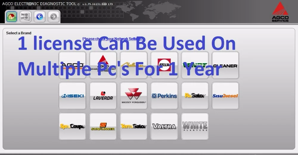 AGCO Electronic Diagnostic Tool EDT license For any Interface-INSTALL UNLIMITED COMPUTER
AGCO Electronic Diagnostic Tool EDT license For any Interface-INSTALL UNLIMITED COMPUTER
