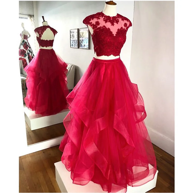 Long Prom Dresses O-neck Cap Sleeves A-line Red Formal Party Gowns Appliques Beading Vestido De Festa 2019 Two Pieces Prom Gowns
Long Prom Dresses O-neck Cap Sleeves A-line Red Formal Party Gowns Appliques Beading Vestido De Festa 2019 Two Pieces Prom Gowns