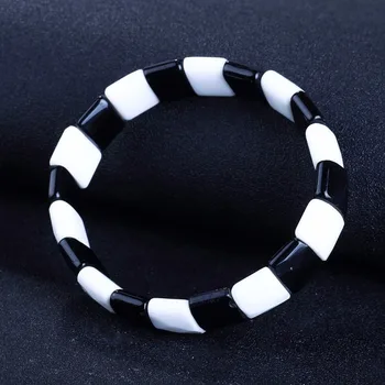 

Wholesale custom Gemstone Made Jewelry Hand Catenary bracelet for fashion Women,Obsidian and White Jade 15x11mm 25.8g