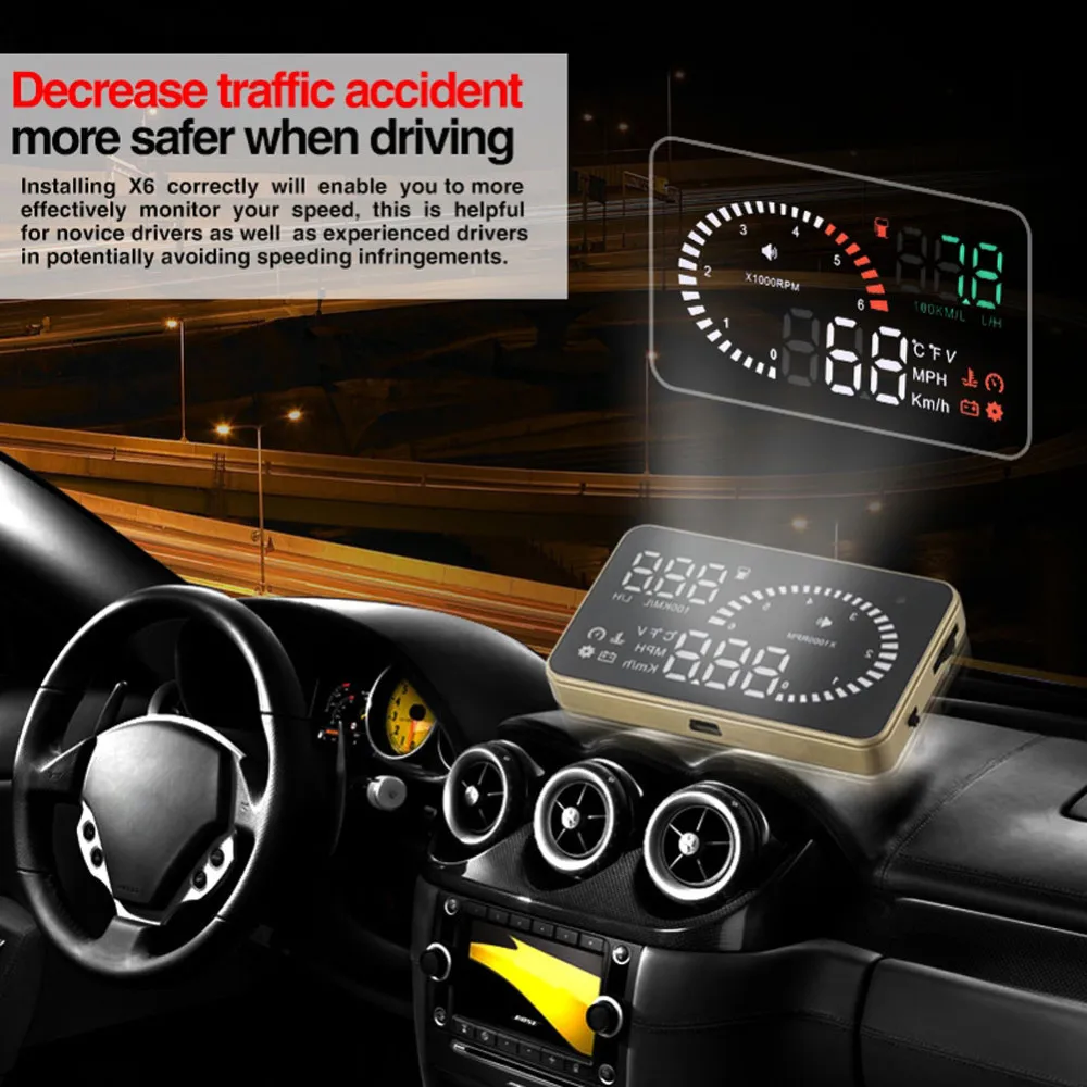 X6 3 inch Auto Car HUD Head Up Display Fuel Consumption Overspeed Warning Windshield Project Alarm System OBDII OBD 2 Interface
X6 3 inch Auto Car HUD Head Up Display Fuel Consumption Overspeed Warning Windshield Project Alarm System OBDII OBD 2 Interface
