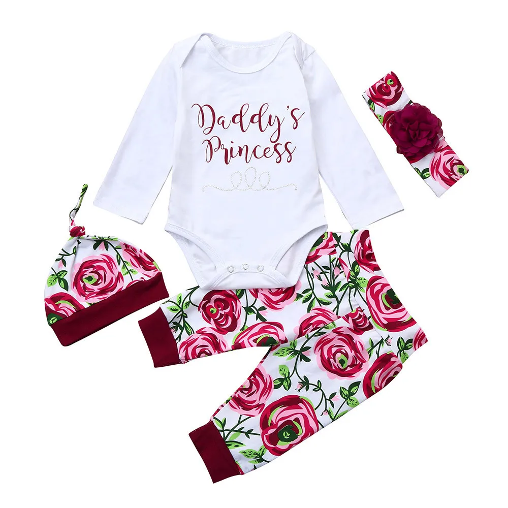 4pcs Newborn Infant Baby Girl Letter Romper Tops+Floral Pants Hat Outfits Clothes Set Vestito per bambini *40
4pcs Newborn Infant Baby Girl Letter Romper Tops+Floral Pants Hat Outfits Clothes Set Vestito per bambini *40