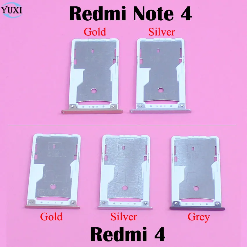 

YuXi Rose Gold Silver Grey Black SIM Card Tray Slot Holder Aadpters Replacement For Xiaomi Redmi 4 4A 4X Note 4 Parts