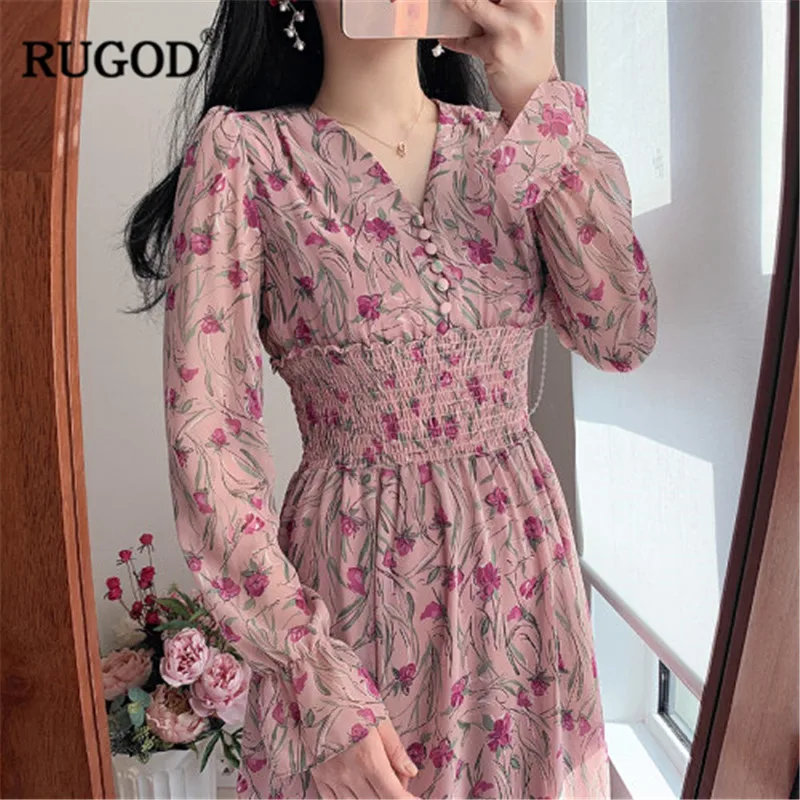 RUGOD Floral print sweet women dress high waist flare sleeves v neck mid-calf korean style sweet bohemian modis femme sukienki
RUGOD Floral print sweet women dress high waist flare sleeves v neck mid-calf korean style sweet bohemian modis femme sukienki