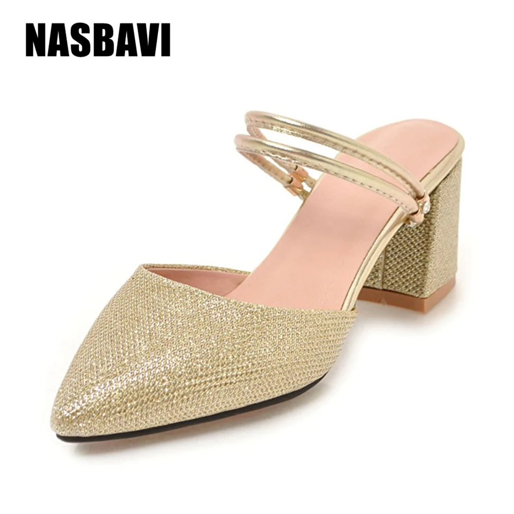 Party Chic Women Mules Slipper Pointed Toe Block Strap Closed Shallow High Heels Shoes Sandals Bling Gold Silver Korean Pumps
Party Chic Women Mules Slipper Pointed Toe Block Strap Closed Shallow High Heels Shoes Sandals Bling Gold Silver Korean Pumps