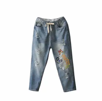 Vintage Embroidery Jeans 2019 Summer Women Large size Loose Denim Pants Elastic Waist Hole Ladies Casual Denim Harem pants w410
Vintage Embroidery Jeans 2019 Summer Women Large size Loose Denim Pants Elastic Waist Hole Ladies Casual Denim Harem pants w410