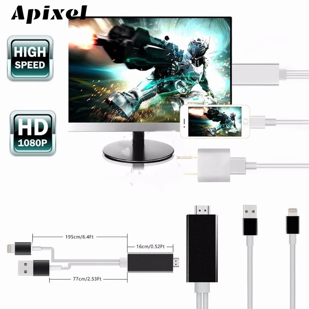 Фото Plug and play Lightning/HDMI HD ТВ AV Кабель-адаптер для iPad мини воздуха IPod Touch iphone8/ 7/plus/6/6 s/6