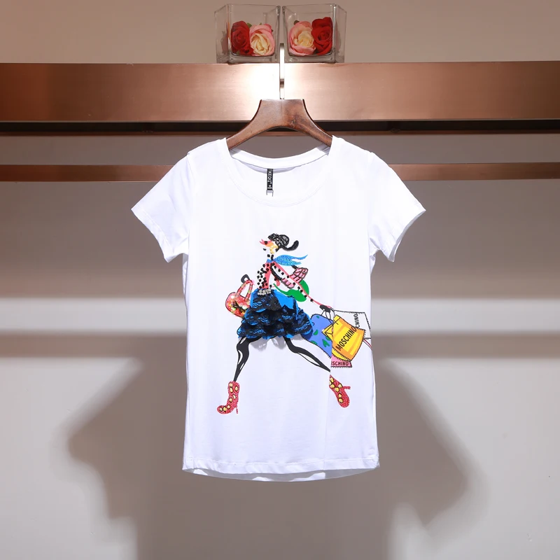 High quality Brand Women handmade Rhinestone T shirt Shopping girl bingbling crystal plus size short top tees Women for Summer
High quality Brand Women handmade Rhinestone T shirt Shopping girl bingbling crystal plus size short top tees Women for Summer