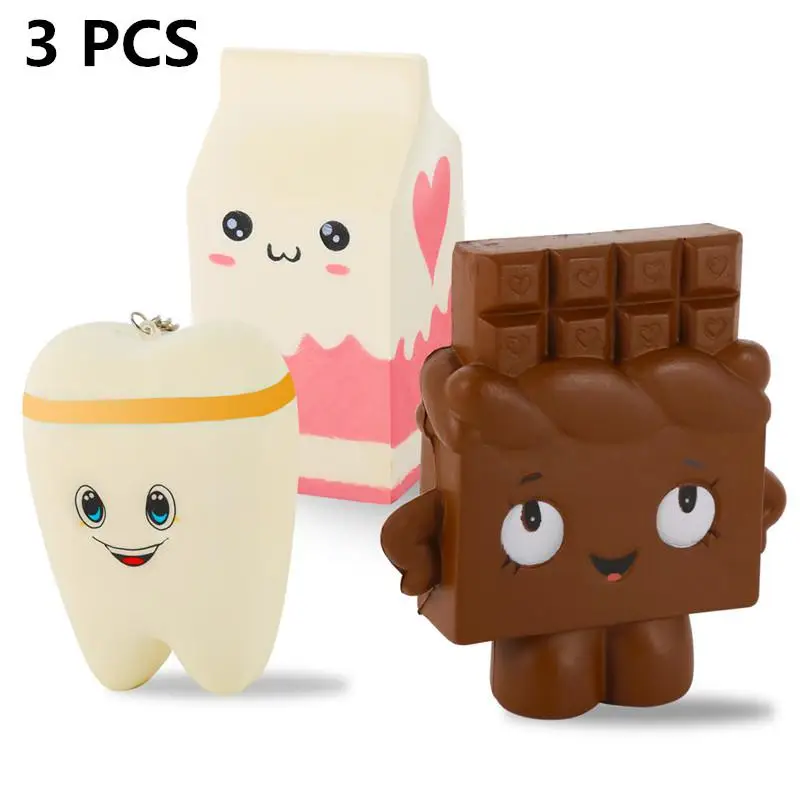 

3 Packed Squishies Jumbo Squishy Teeth Milk Box Chocolate Cute Shape Slow Rising for Fun Stress Relieve Gift Toy