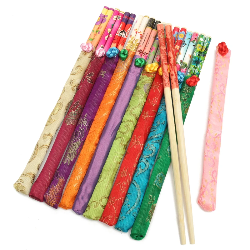 

10 Pairs/Set Natural Bamboo Chopsticks Traditional Vintage Handmade Chinese Dinner Eco-friendly Hashi Individual Classic Wrapped